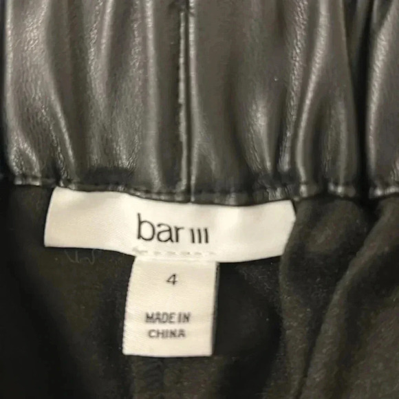 BAR III FAUX BLACK LEATHER WOMANS HIGH RISE BELTED PANTS SLACKS CLASSY SHARP FUN - Picture 6 of 10